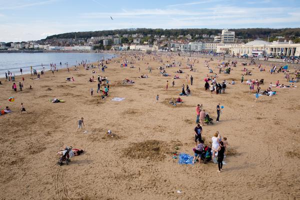 Weston-Super-Mare Beach on a hot sunny Spring Bank Holiday