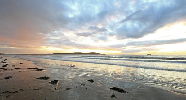 Looking out to sea from Weston-Super-Mare, Somerset, at sunset